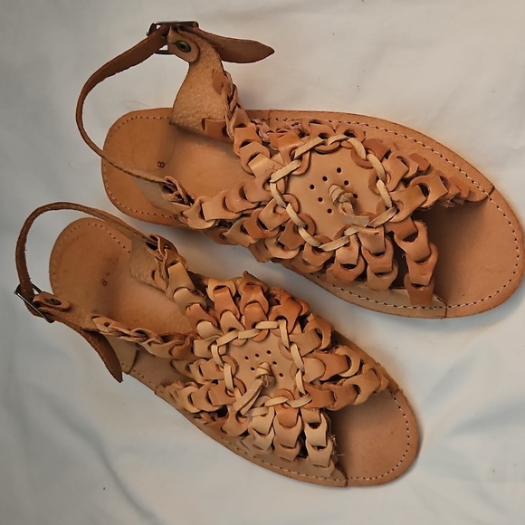 Handmade 100% Leather Women's Tan Slip On Flat Coastal Sandal Rubber Sole Sz 8US - Picture 5 of 8